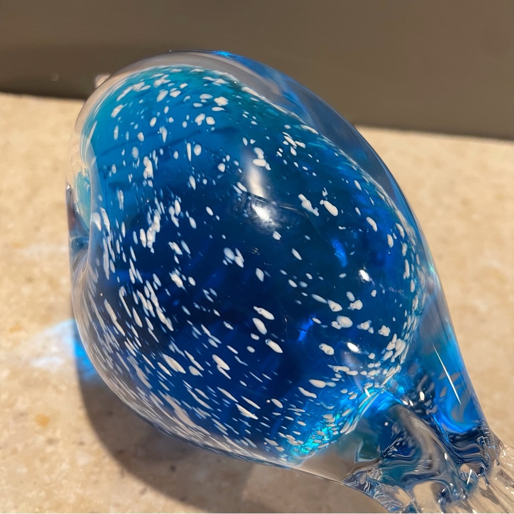 Vintage Swedish Blown Glass Puffer Fish Blue White Sommerso Figurine Paperweight - Picture 9 of 11